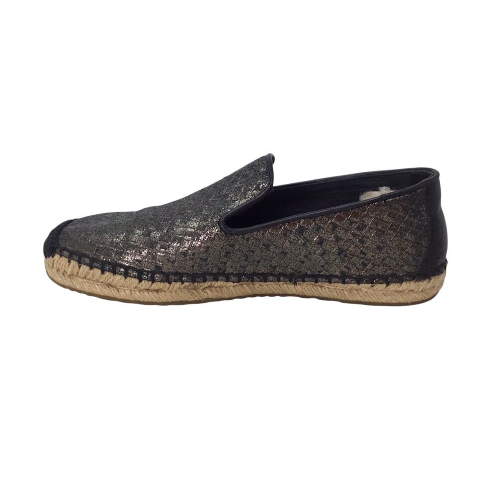 Ugg Sandrinne Espadrille Size 5 Basket Woven Flats Black Gold Metallic 1010196 - Picture 3 of 13
